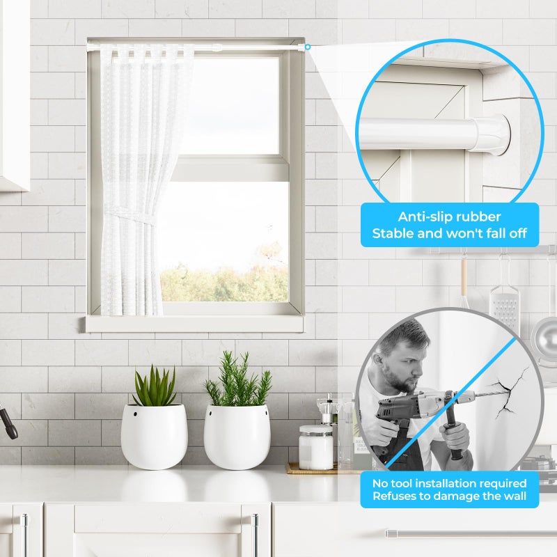 AIZESI 3pcs White Spring Tension Rond Short Curtain Rods Small Tension Rods 17 to 28 Inch Adjustable Curtain Rod Tension Extendable Spring Rod for Home Window Kitchen - Image 4